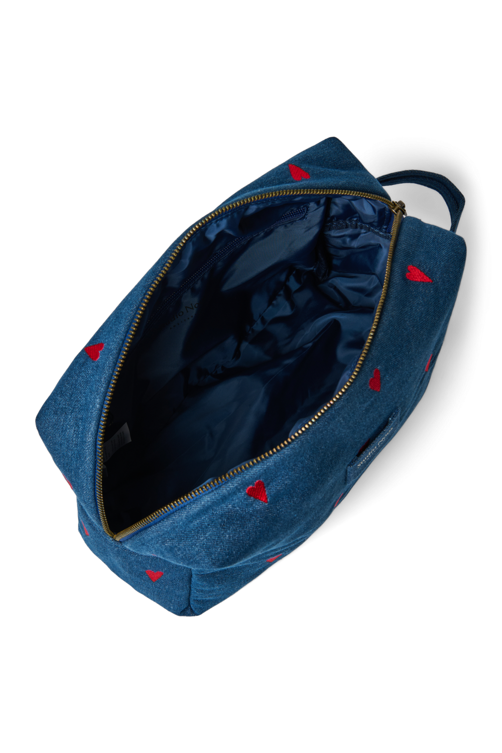 Denim Toiletry Bag | Dark Blue Red Hearts