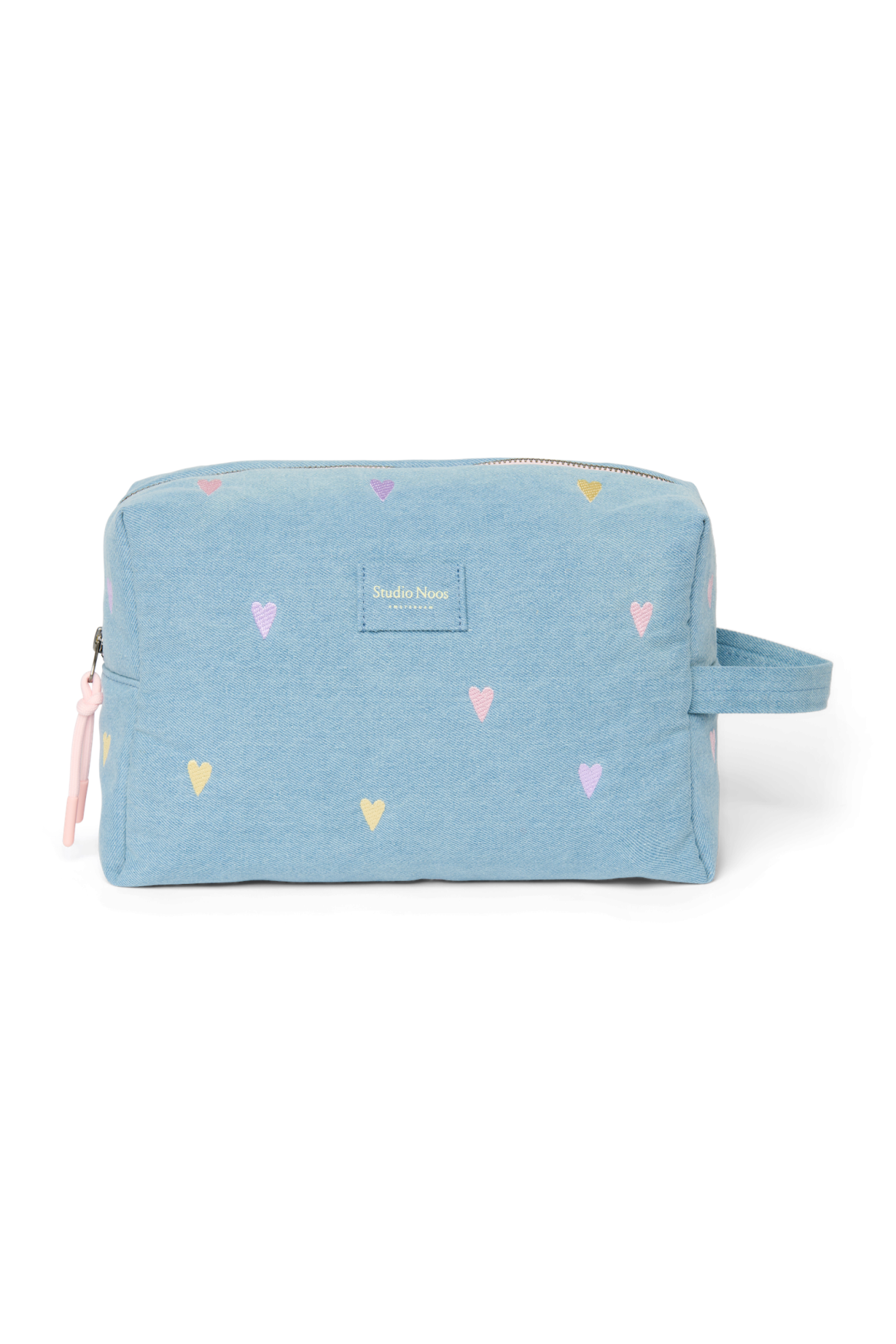 Denim Toiletry Bag | Light Blue Hearts