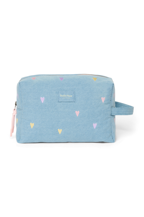 Denim Toiletry Bag | Light Blue Hearts