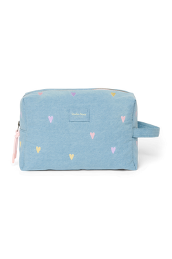 Denim Toiletry Bag | Light Blue Hearts