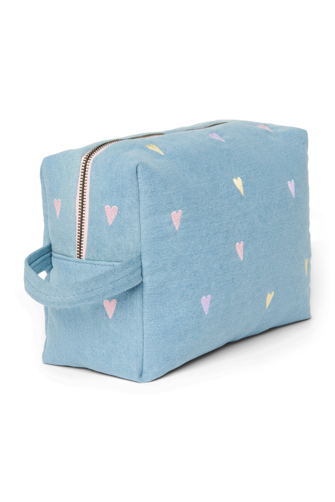 Denim Toiletry Bag | Light Blue Hearts