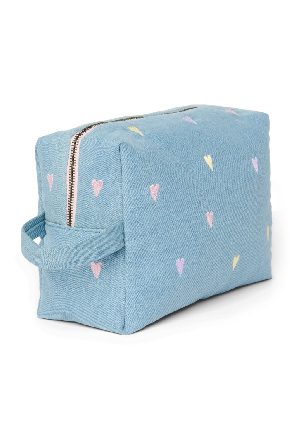 Denim Toiletry Bag | Light Blue Hearts