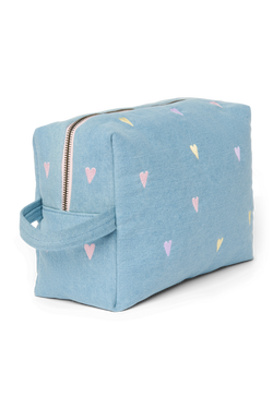 Denim Toiletry Bag | Light Blue Hearts