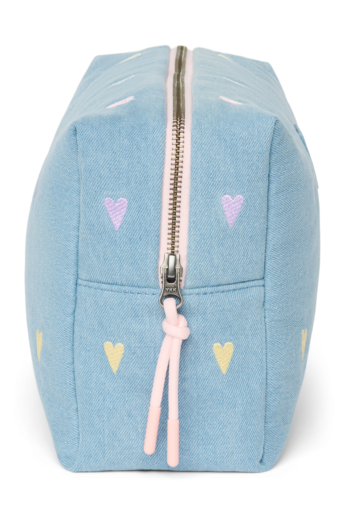 Denim Toiletry Bag | Light Blue Hearts