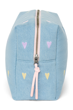 Denim Toiletry Bag | Light Blue Hearts