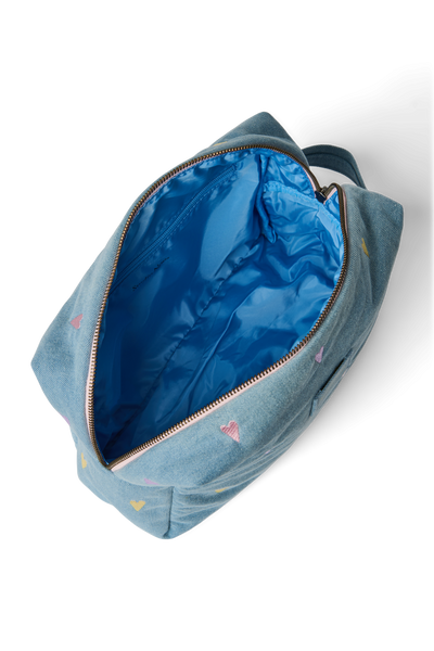 Denim Toiletry Bag | Light Blue Hearts
