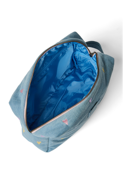 Denim Toiletry Bag | Light Blue Hearts