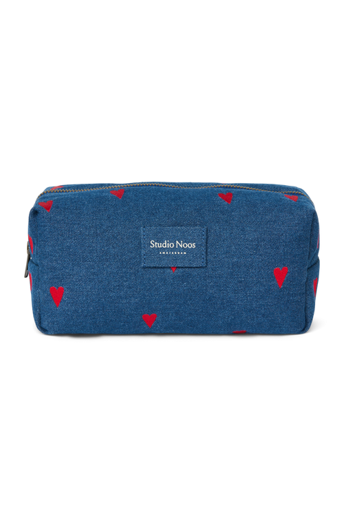 Denim Pouch | Dark Blue Red Hearts