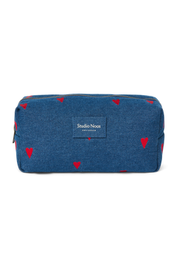 Denim Pouch | Dark Blue Red Hearts