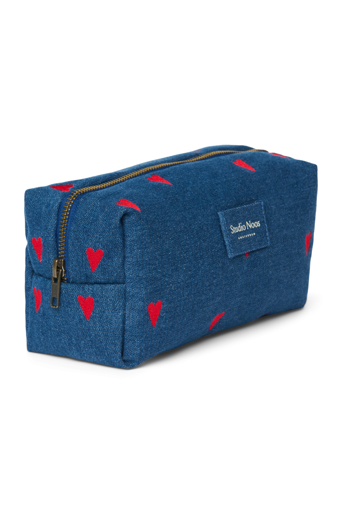Denim Pouch | Dark Blue Red Hearts