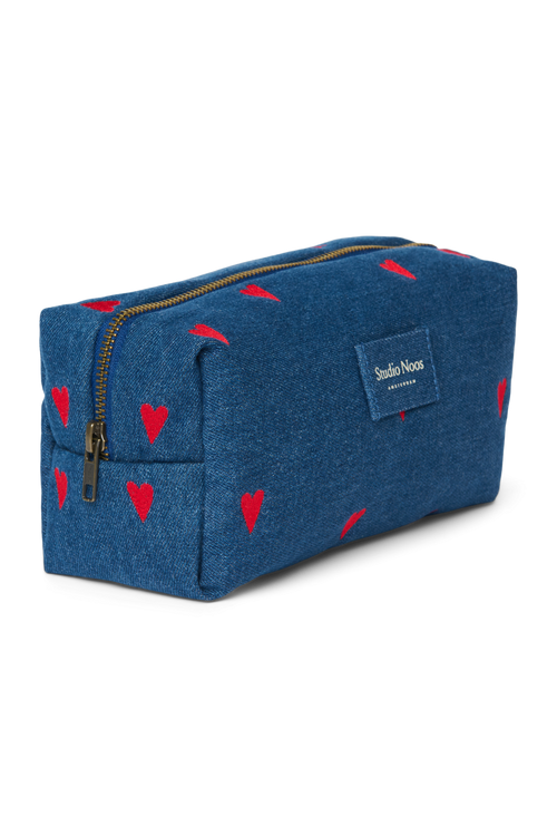 Denim Pouch | Dark Blue Red Hearts