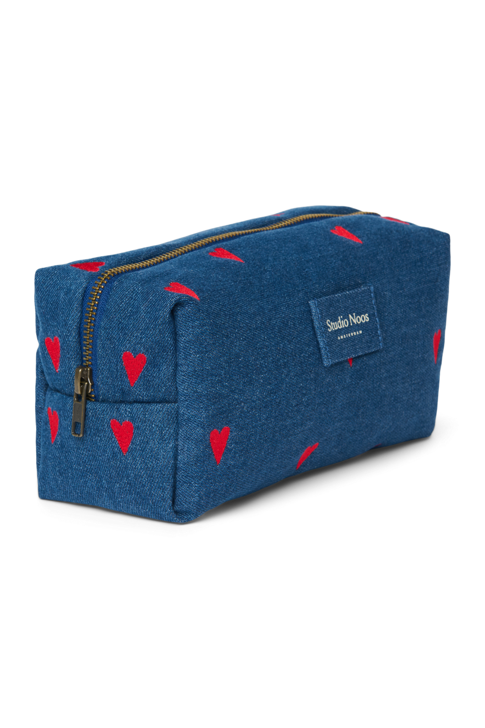 Denim Pouch | Dark Blue Red Hearts