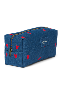 Denim Pouch | Dark Blue Red Hearts