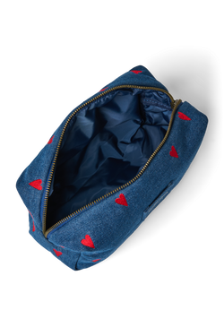 Denim Pouch | Dark Blue Red Hearts
