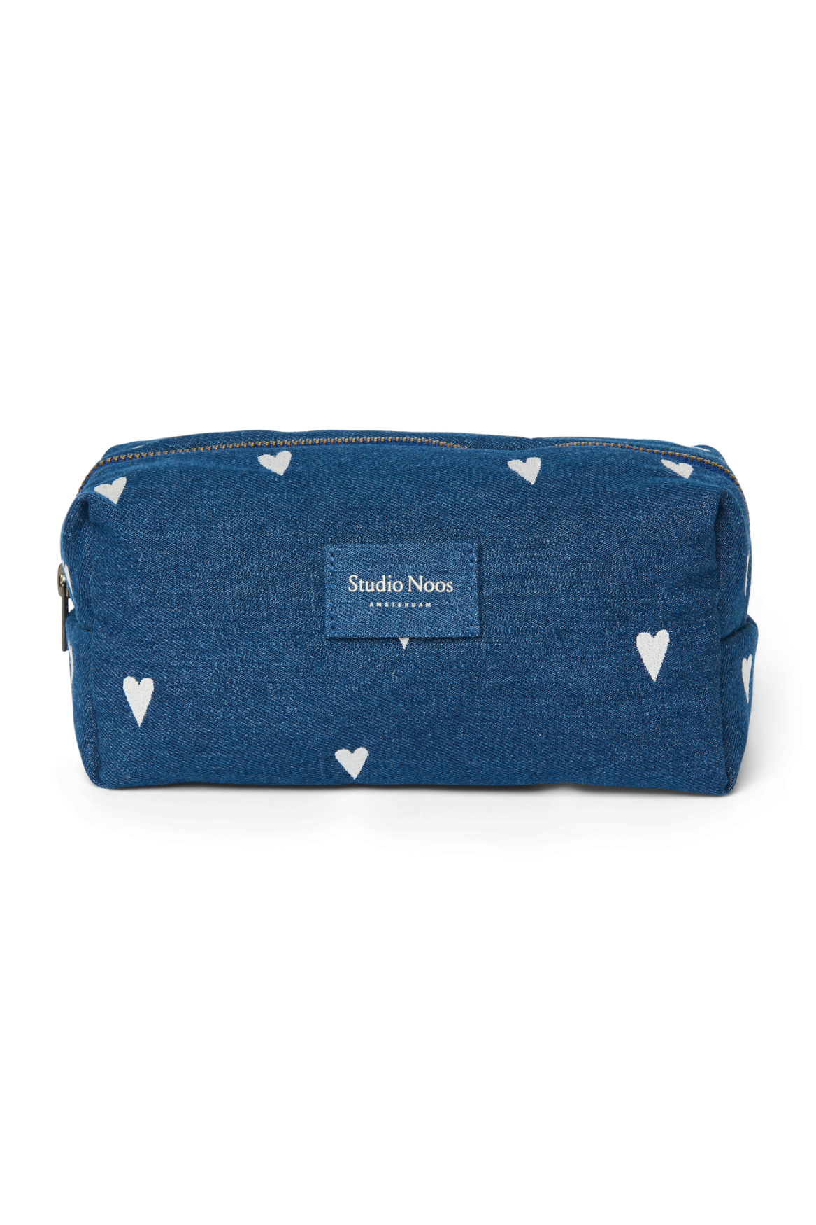 Denim Pouch | Dark Blue White Hearts