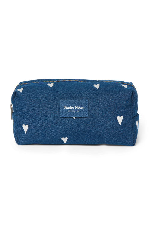 Denim Pouch | Dark Blue White Hearts