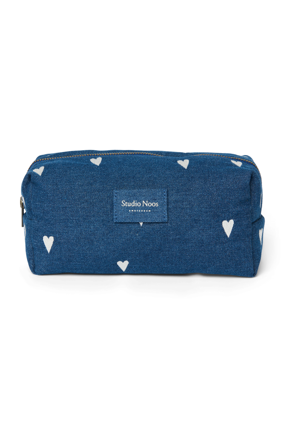 Denim Pouch | Dark Blue White Hearts