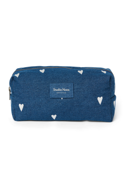 Denim Pouch | Dark Blue White Hearts