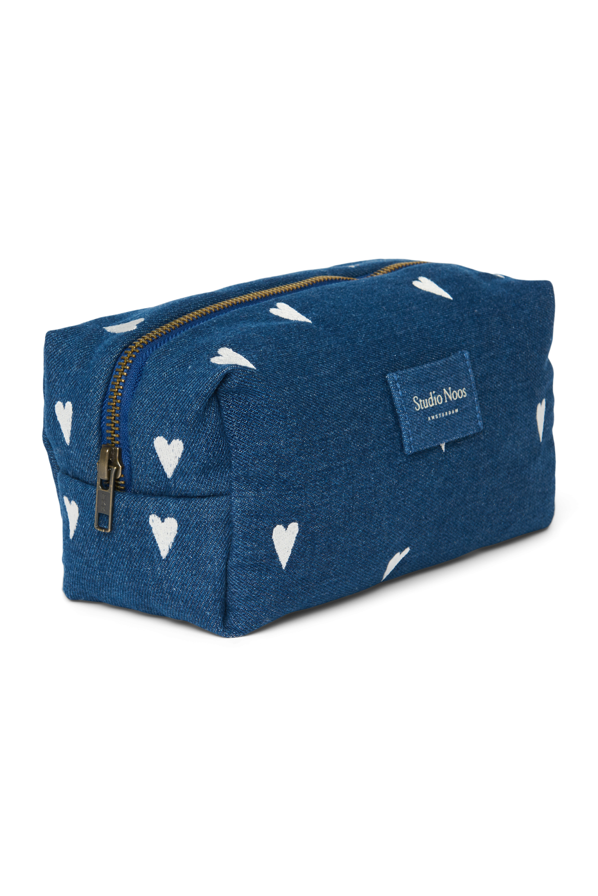 Denim Pouch | Dark Blue White Hearts