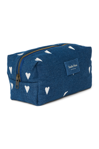 Denim Pouch | Donkerblauwe Witte Hearts