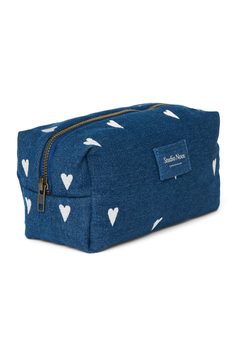 Denim Pouch | Dark Blue White Hearts