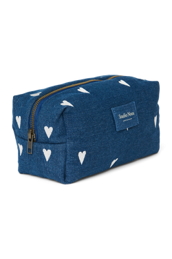 Denim Pouch | Dark Blue White Hearts