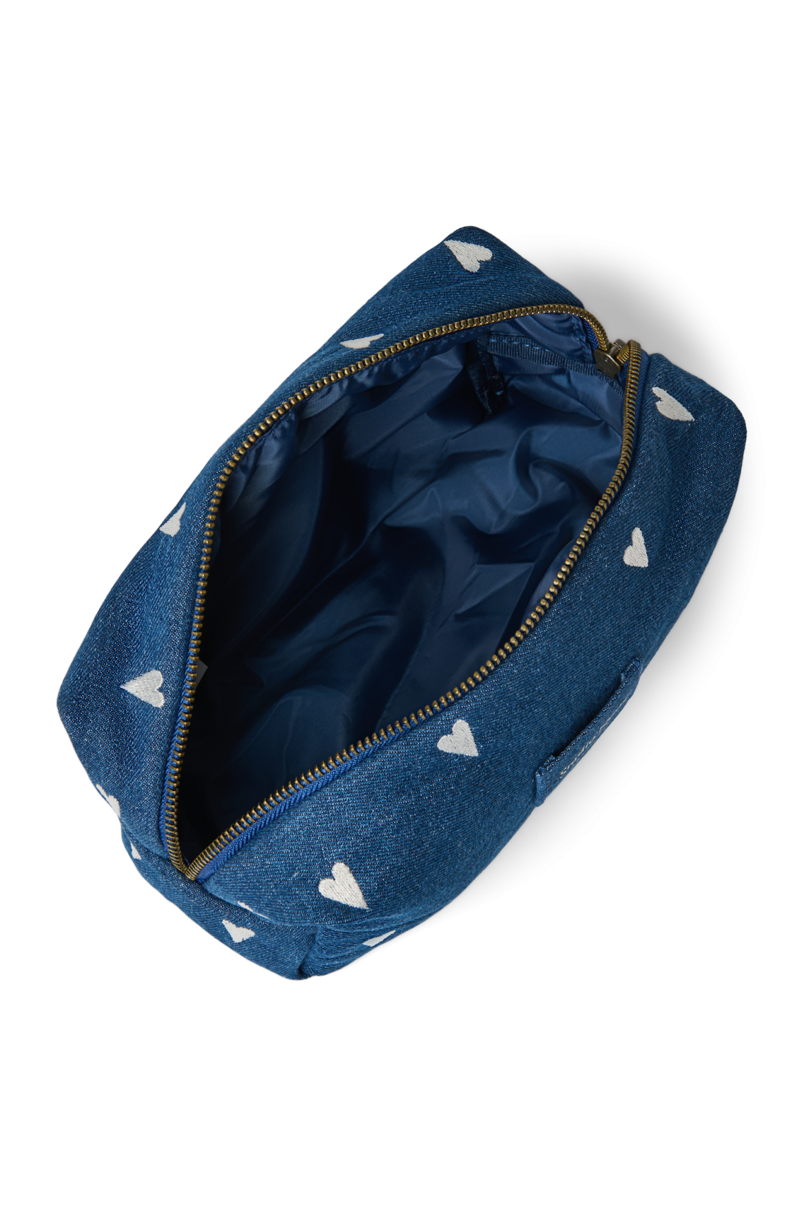 Denim Pouch | Dark Blue White Hearts