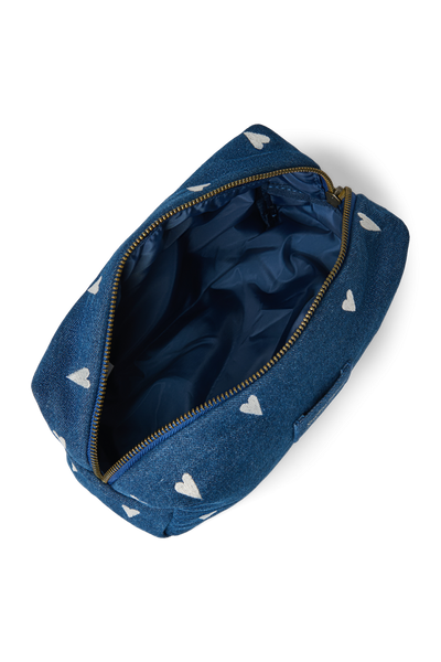 Denim Pouch | Dark Blue White Hearts