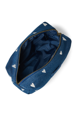 Denim Pouch | Dark Blue White Hearts