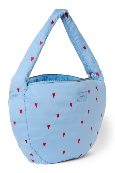 Puffy Cross Body Bag | Light Blue Hearts