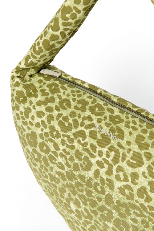 Cotton Cross Body Bag | Green Leopard