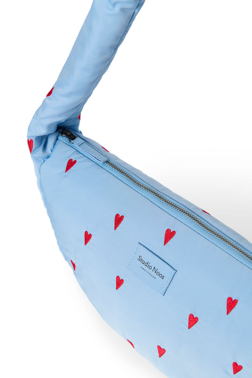 Puffy Mini Cross Body Bag | Light Blue Hearts