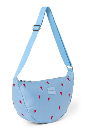 Sac banane adulte Puffy bleu clair à cœurs