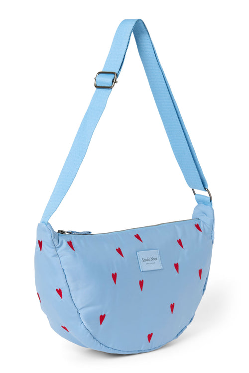 Sac banane adulte Puffy bleu clair à cœurs