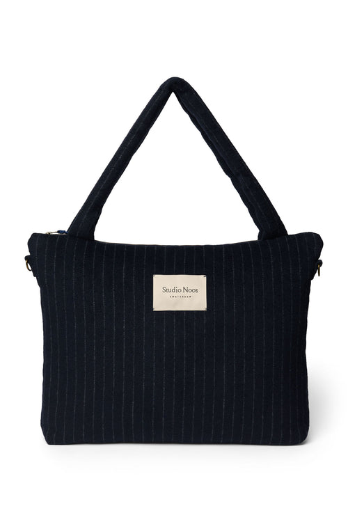 Flannel Chalkstripe Diaper Bag | Dark Blue