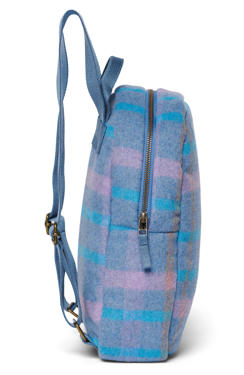 Sky Blue Wool Checked Mini Backpack