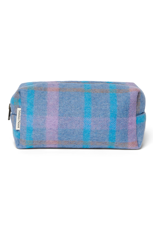 Sky Blue Wool Checked Pouch