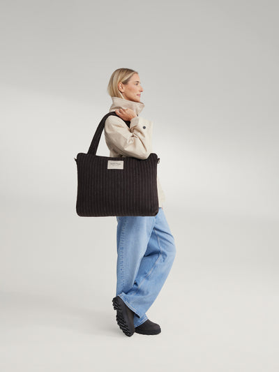 Flannel Chalkstripe Diaper Bag | Brown