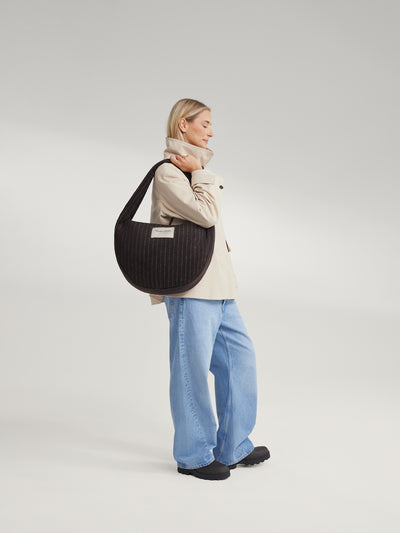 Flannel Chalkstripe Cross Body Bag | Brown