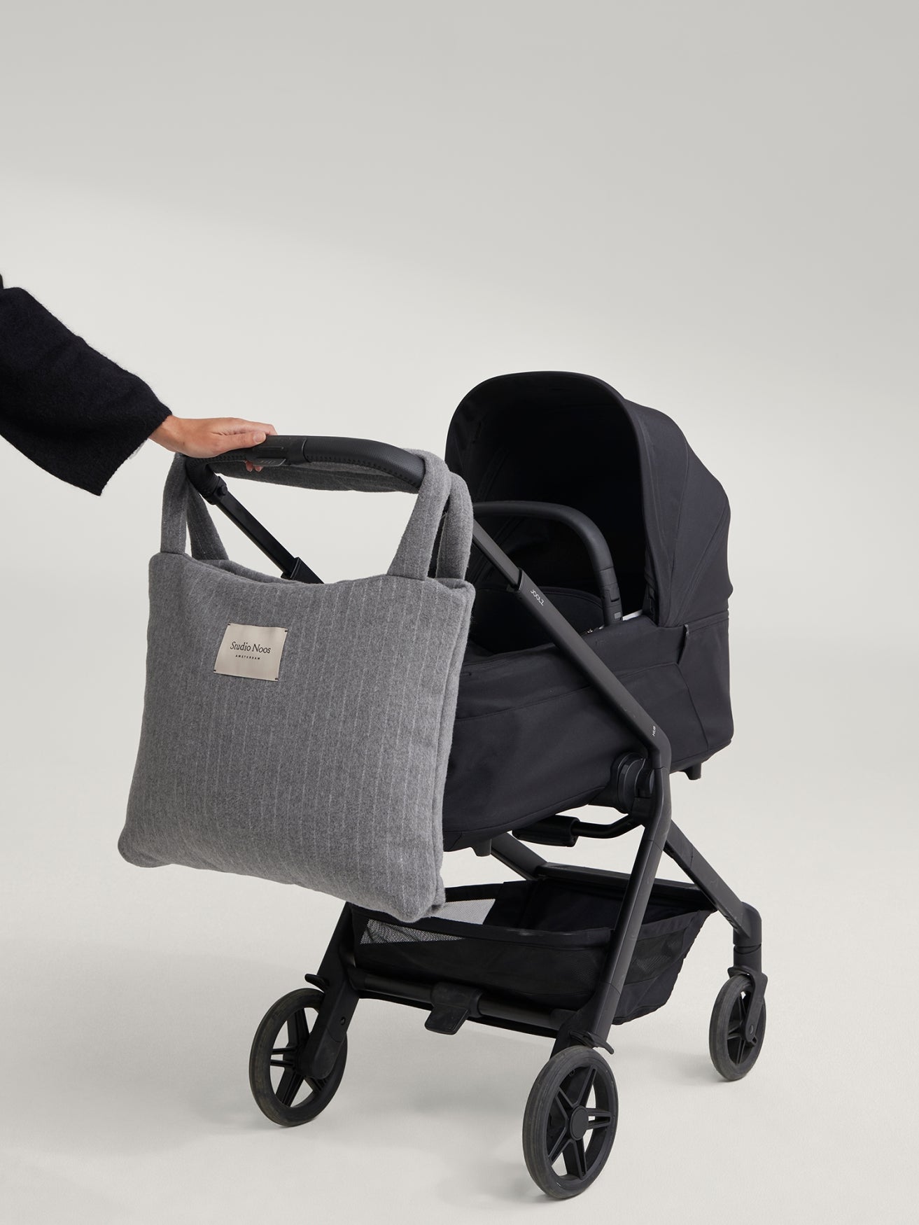 Flannel Chalkstripe Mom Bag | Light Grey