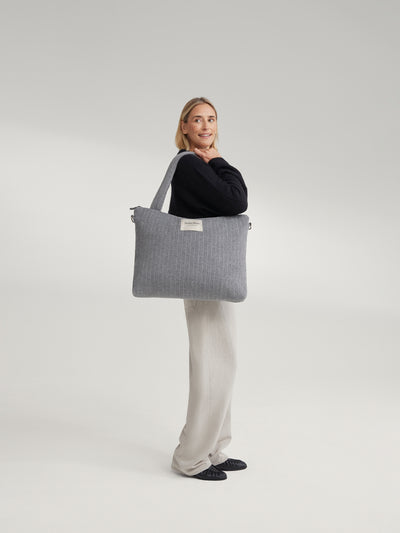 Flannel Chalkstripe Diaper Bag | Light Grey