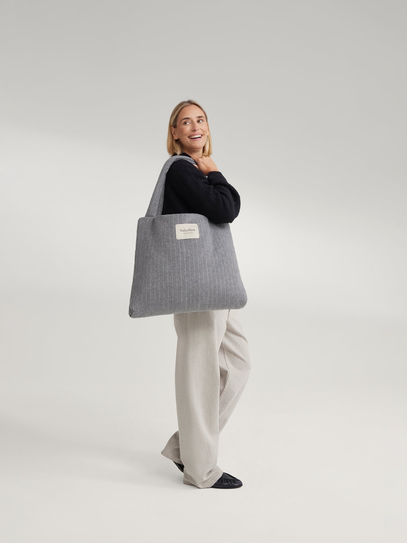 Flannel Chalkstripe Mom Bag | Light Grey