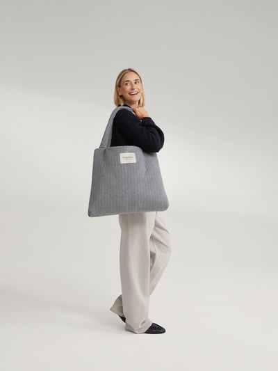 Flannel Chalkstripe Mom Bag | Light Grey