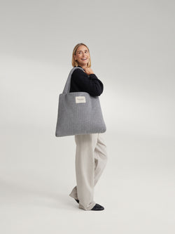 Flannel Chalkstripe Mom Bag | Light Grey