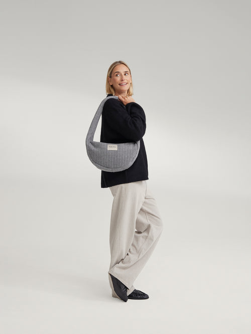 Flannel Chalkstripe Mini Cross Body Bag | Light Grey