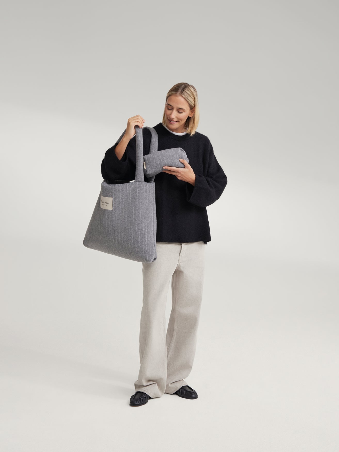 Flannel Chalkstripe Pouch | Light Grey