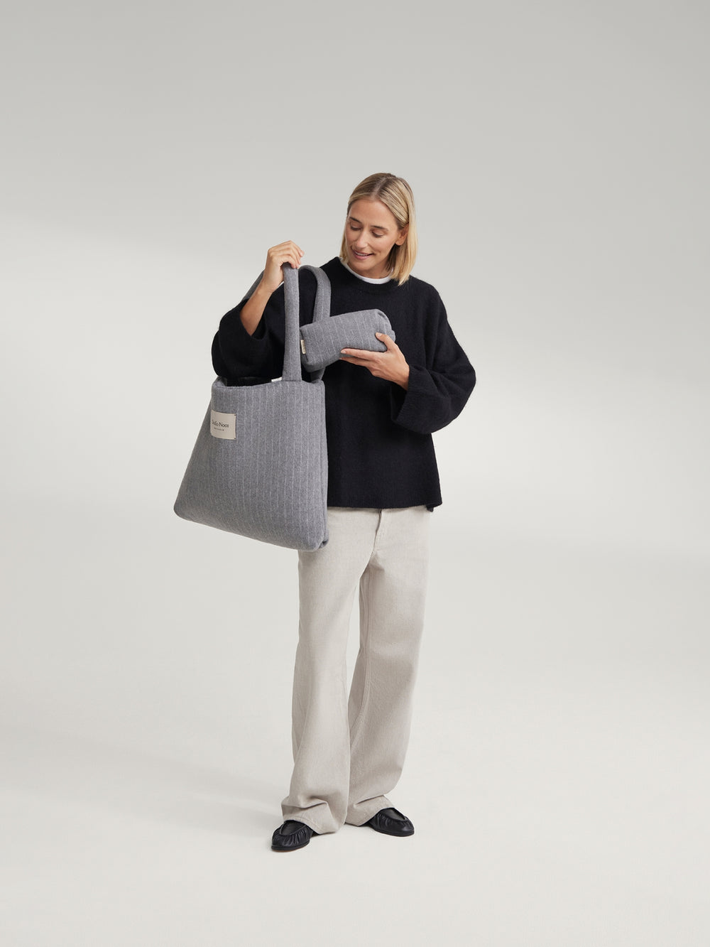 Flannel Chalkstripe Pouch | Light Grey