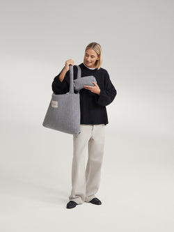 Flannel Chalkstripe Pouch | Light Grey