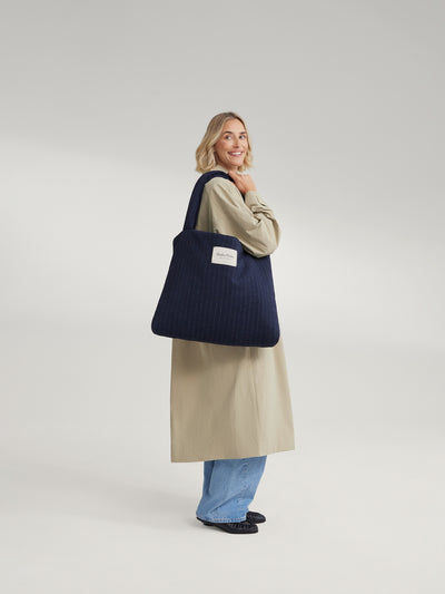 Flannel Chalkstripe Mom Bag | Dark Blue