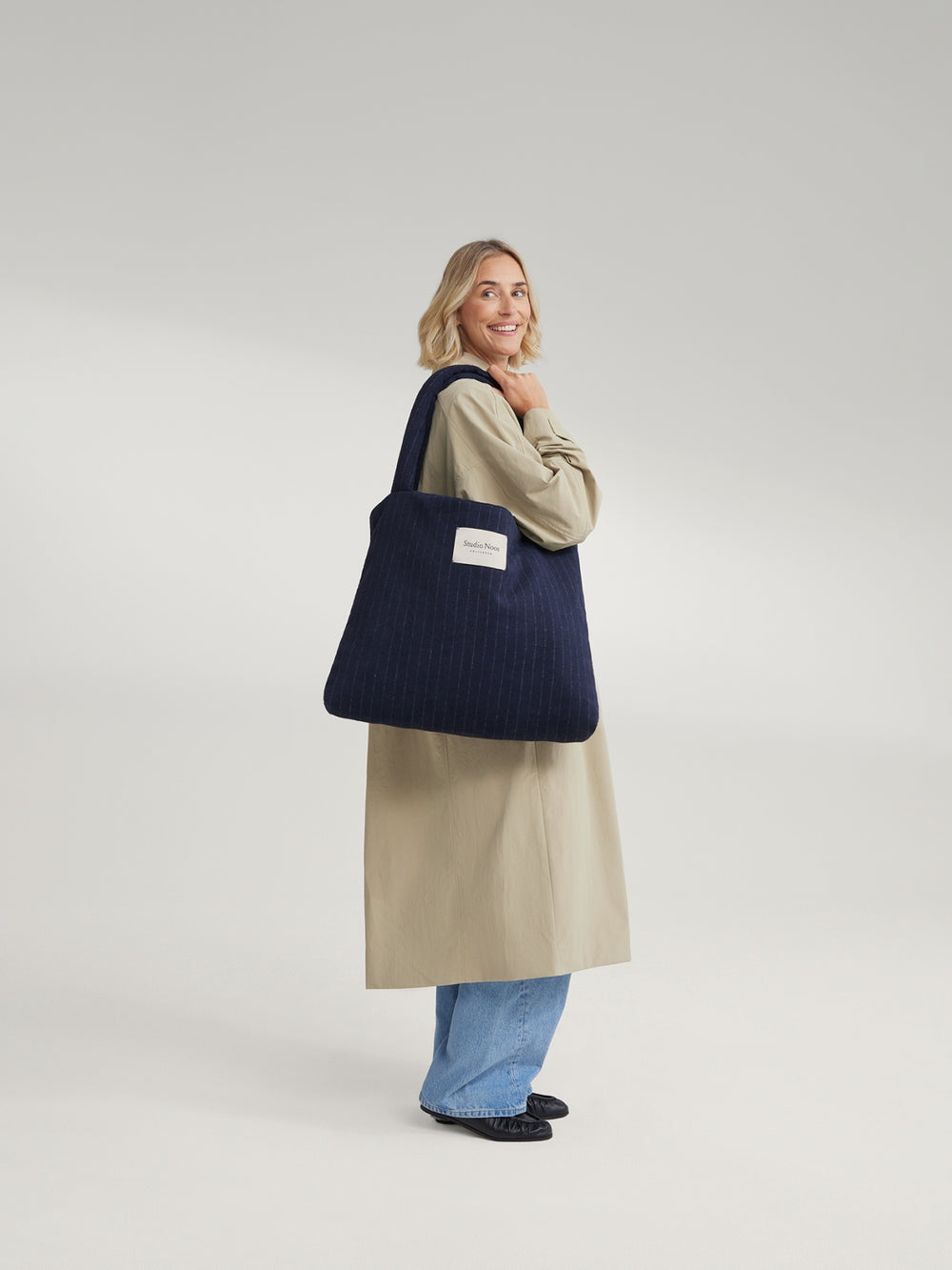 Flanelle craie Mom Bag | Bleu